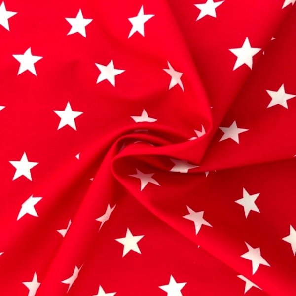 100% Cotton Stars WHITE ON RED